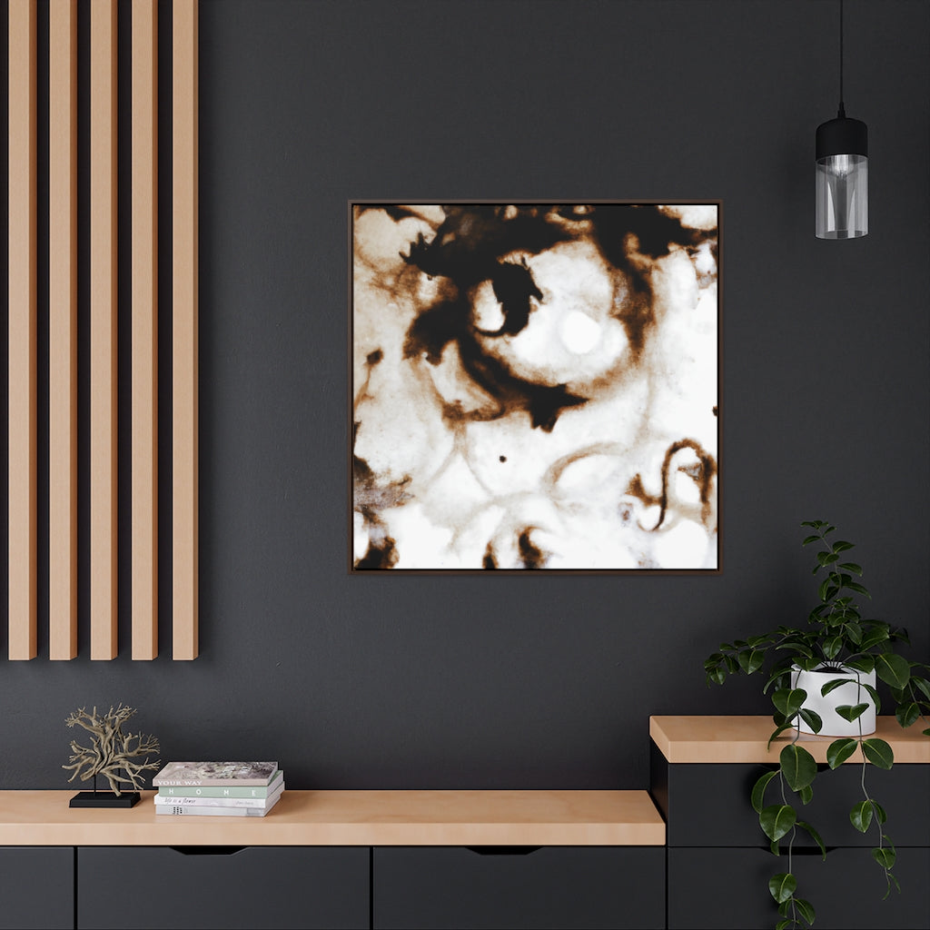 Darkened Bronze Alcohol Ink Abstract Framed Canvas