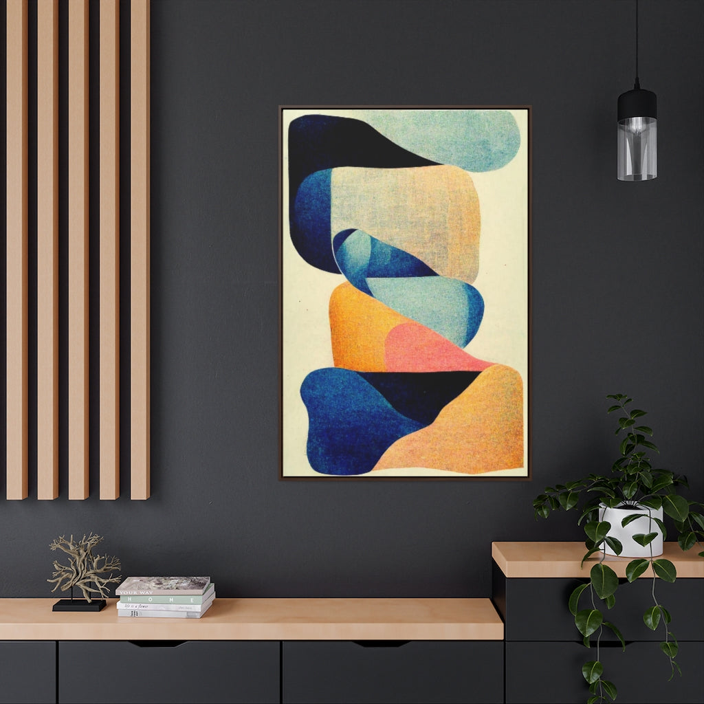 Orange and Blue Retro Abstract Framed Canvas