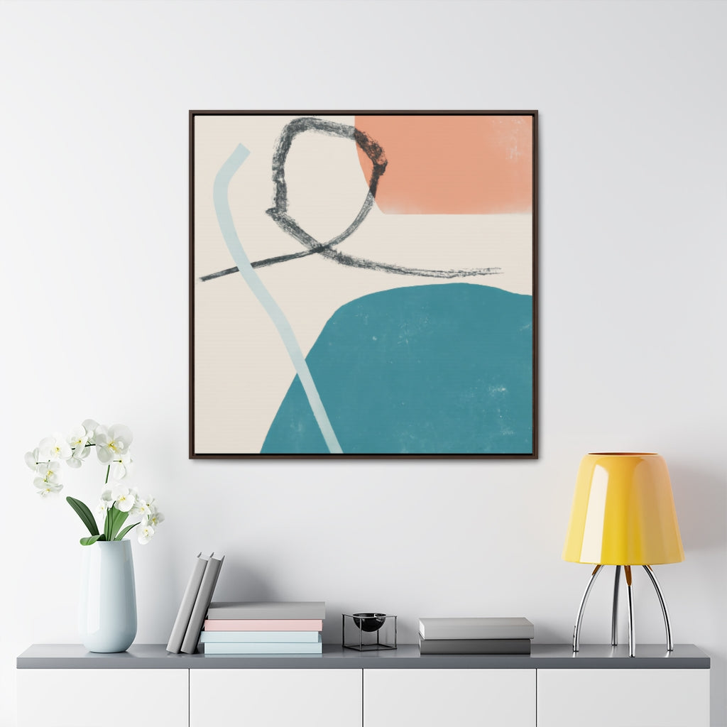 Retro Beige and Blue Shapes Square Framed Canvas