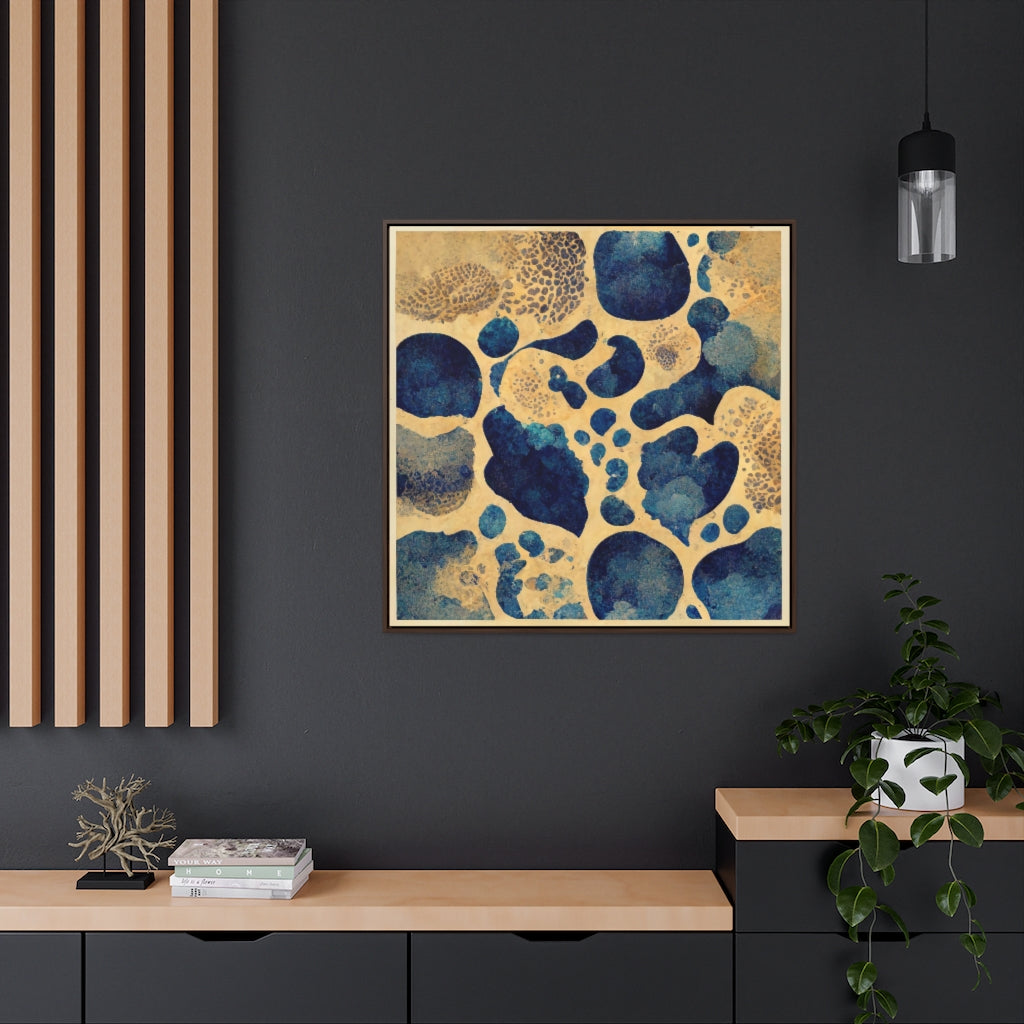 Blue and Tan Retro Blobs Framed Canvas
