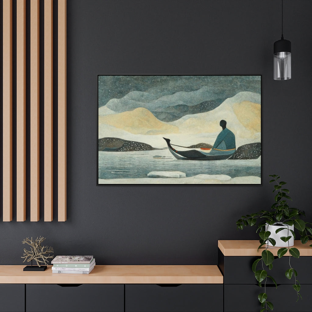 Canoe and Ice Framed Canvas