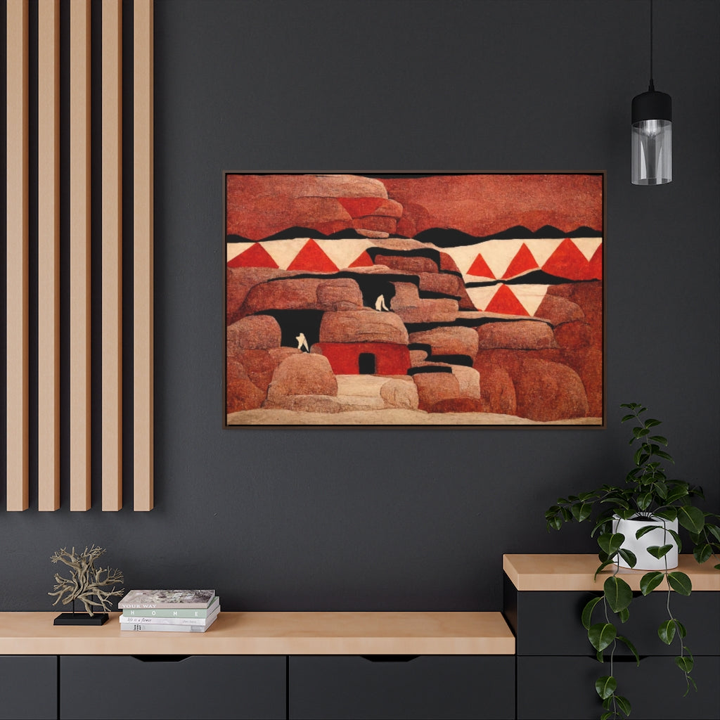 Red Cliff Dwellings and Triangles Framed Canvas