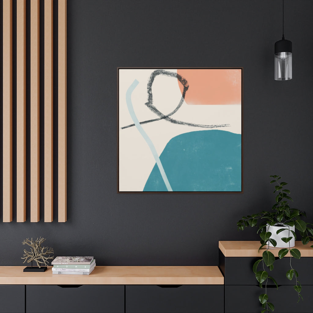Retro Beige and Blue Shapes Square Framed Canvas