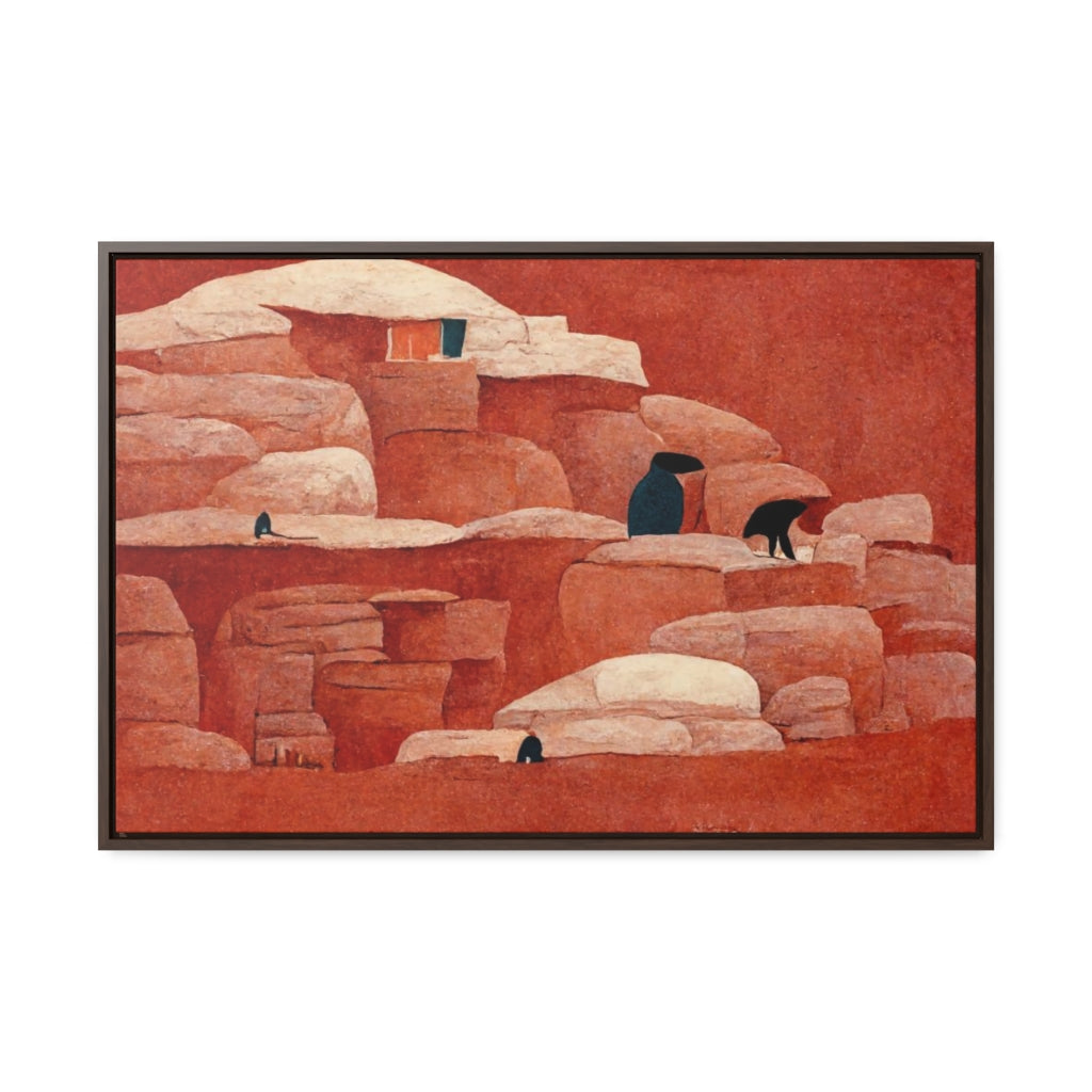 Cliff Dwellings and Red Sky Framed Canvas
