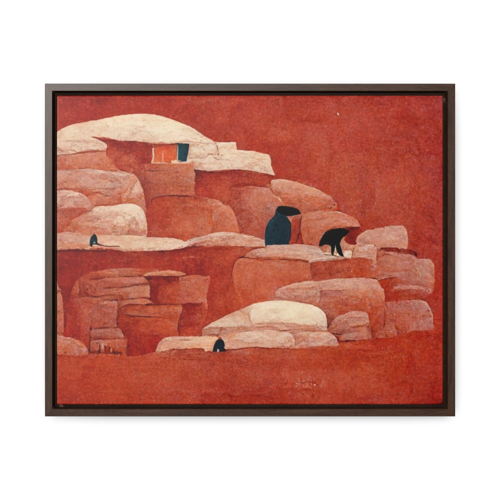 Cliff Dwellings and Red Sky Framed Canvas