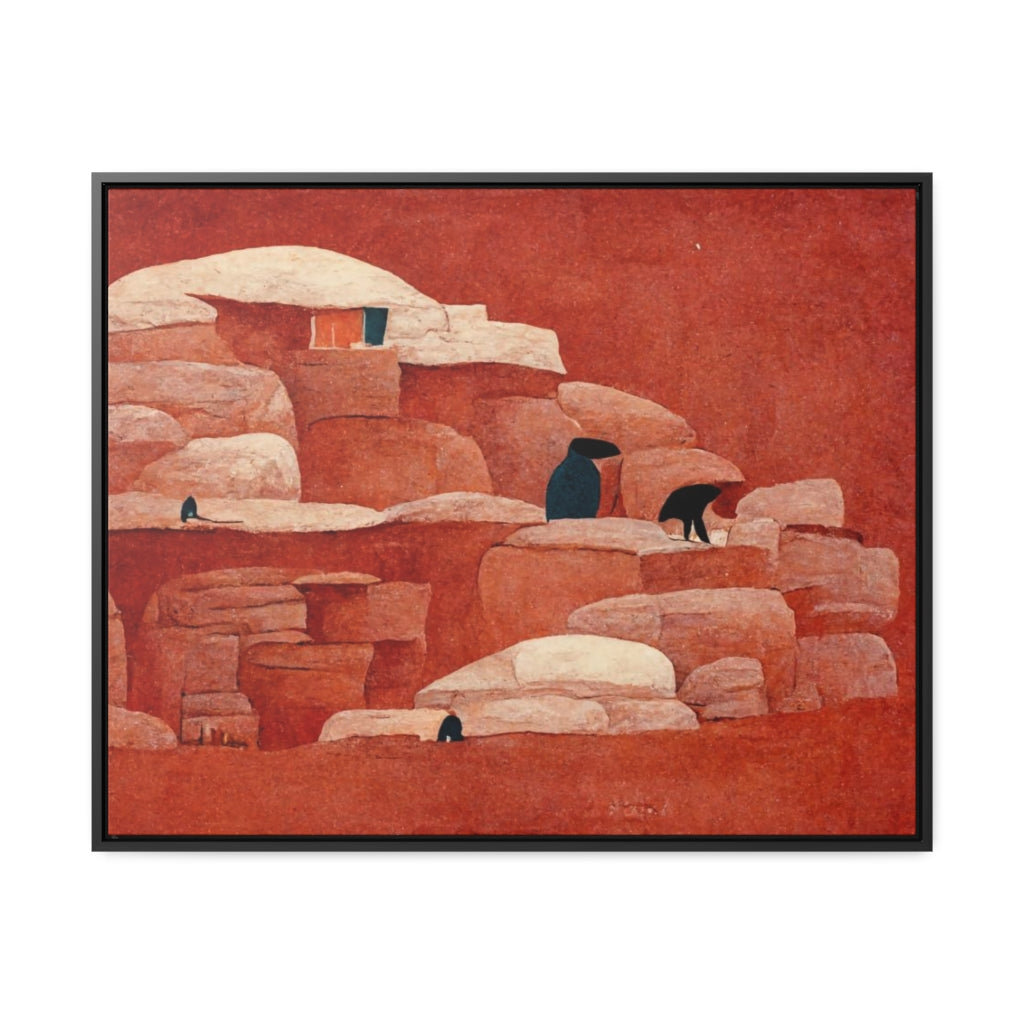 Cliff Dwellings and Red Sky Framed Canvas