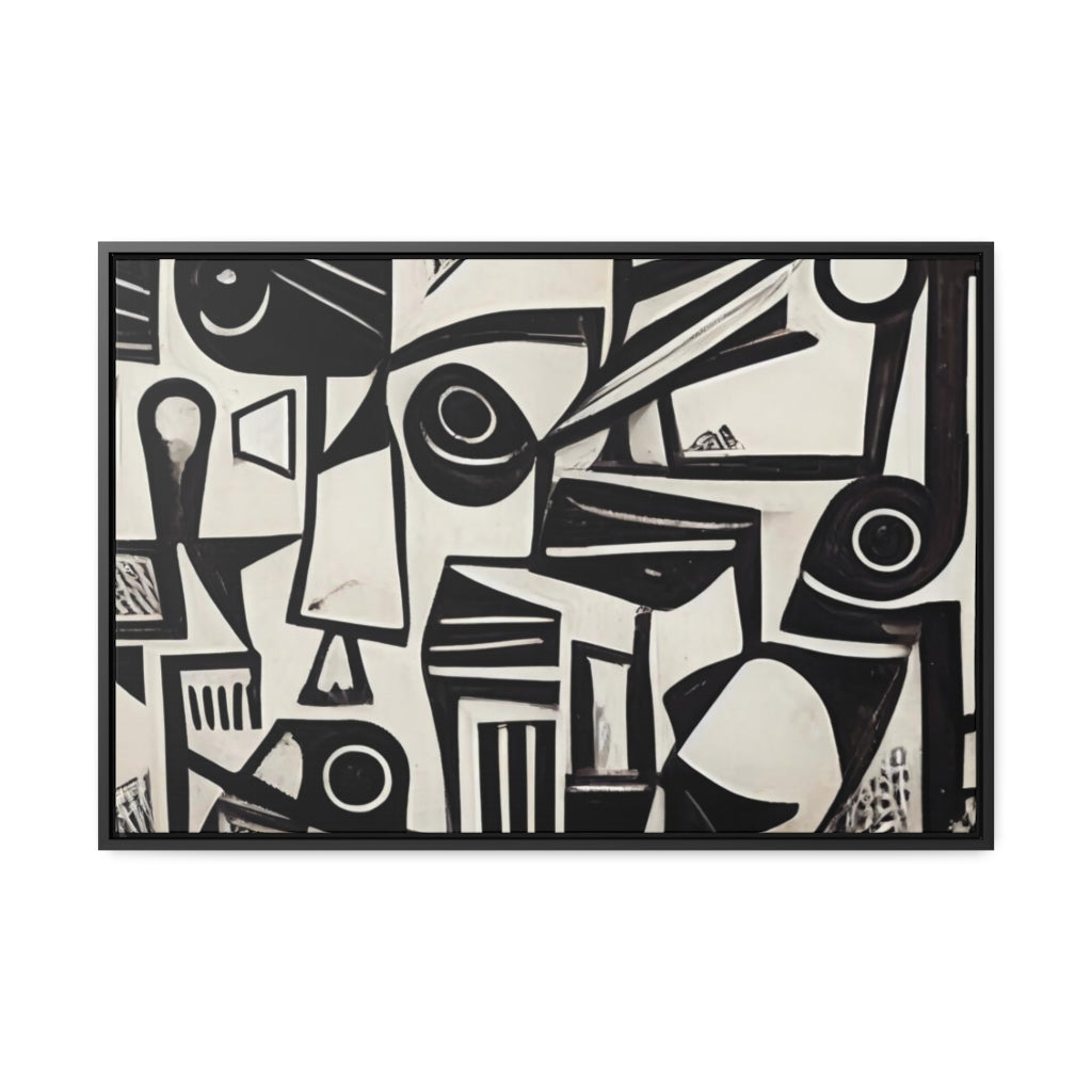 Black and White Shapes Abstract Framed Canvas