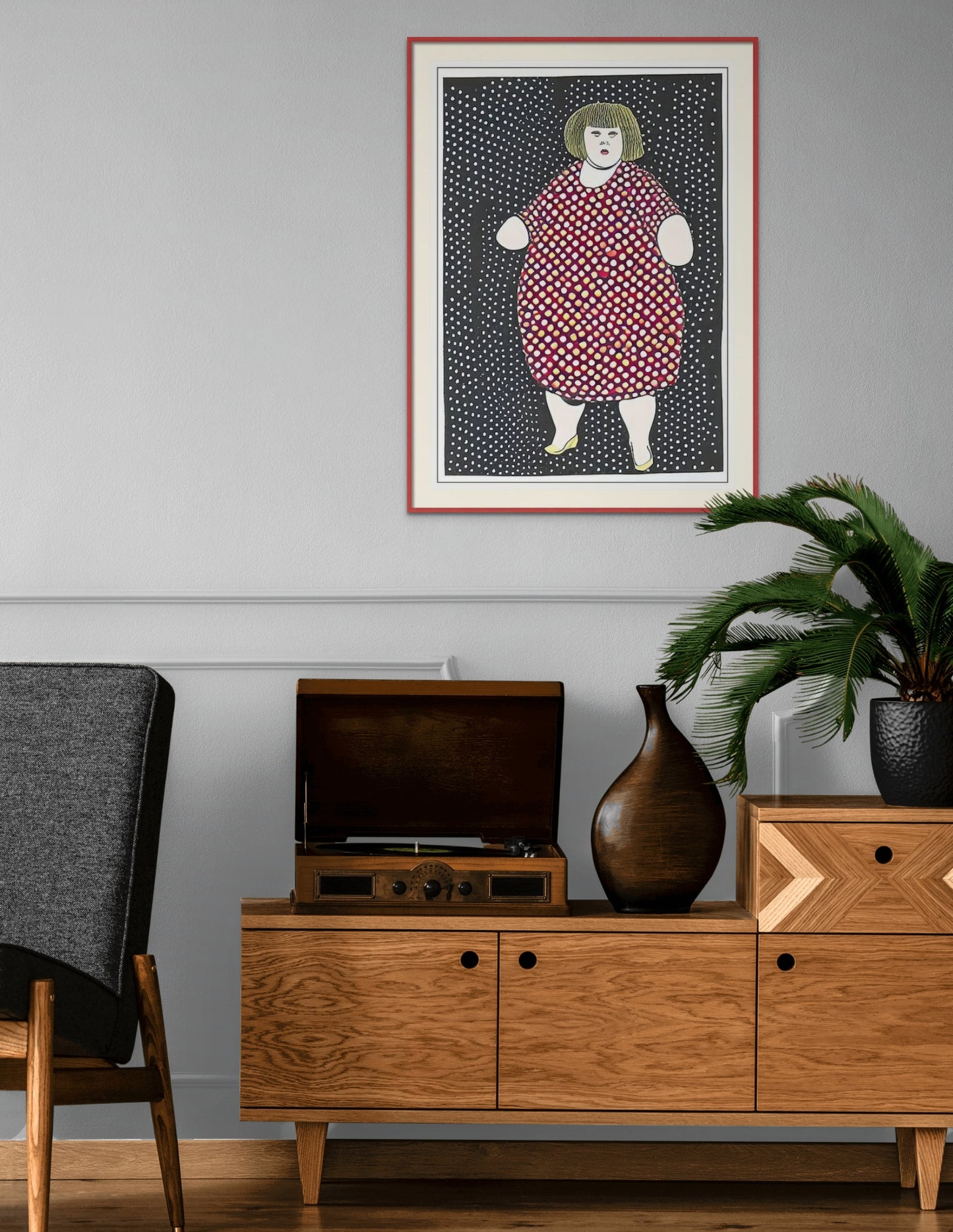 Woman in a Spotted Dress Framed and Mounted Print