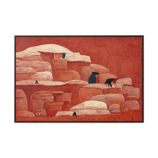 Cliff Dwellings and Red Sky Framed Canvas