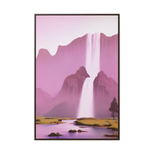 Dreamy Pink Retro Waterfall Framed Canvas