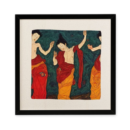 Singing Dancing Practitioners Framed Silk Scarf