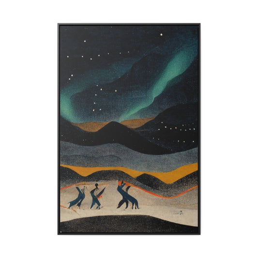 Dancing Figures and Aurora Framed Canvas