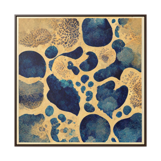 Blue and Tan Retro Blobs Framed Canvas