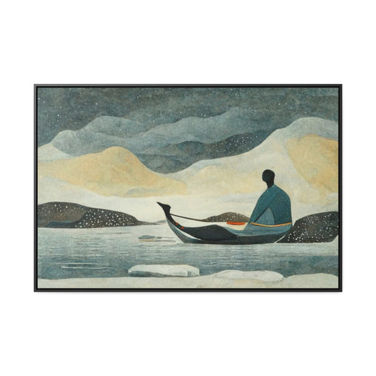 Canoe and Ice Framed Canvas