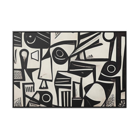 Black and White Shapes Abstract Framed Canvas