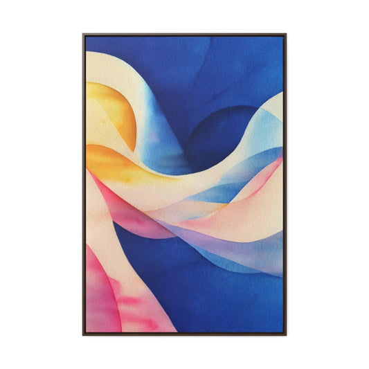 Blue and Pink Waves Abstract Framed Canvas