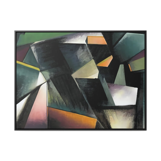 Multicolored Cubist Oil Paint Style Abstract Framed Canvas