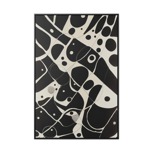 Black Splotches on White Abstract Retro Framed Canvas