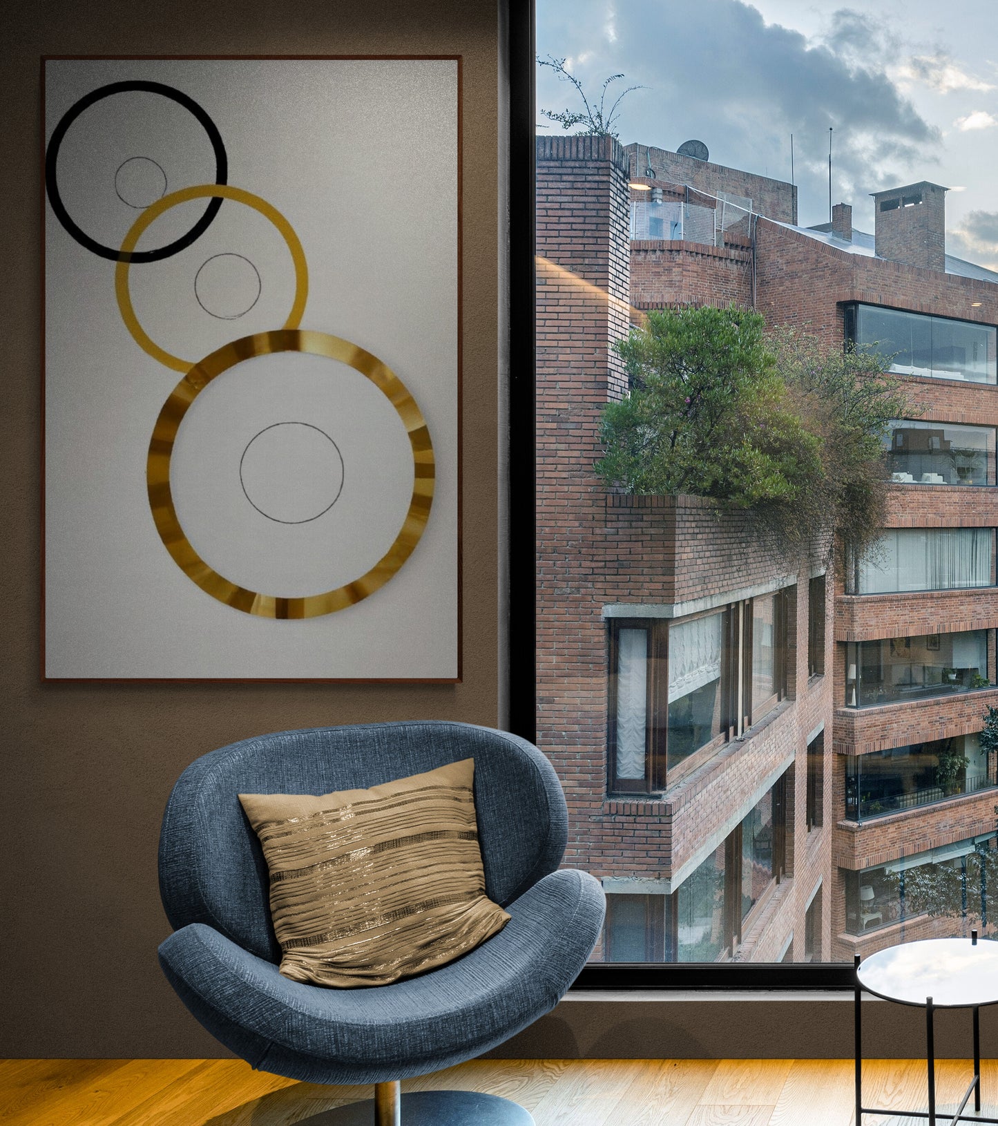 Midcentury Rings Abstract Framed Canvas