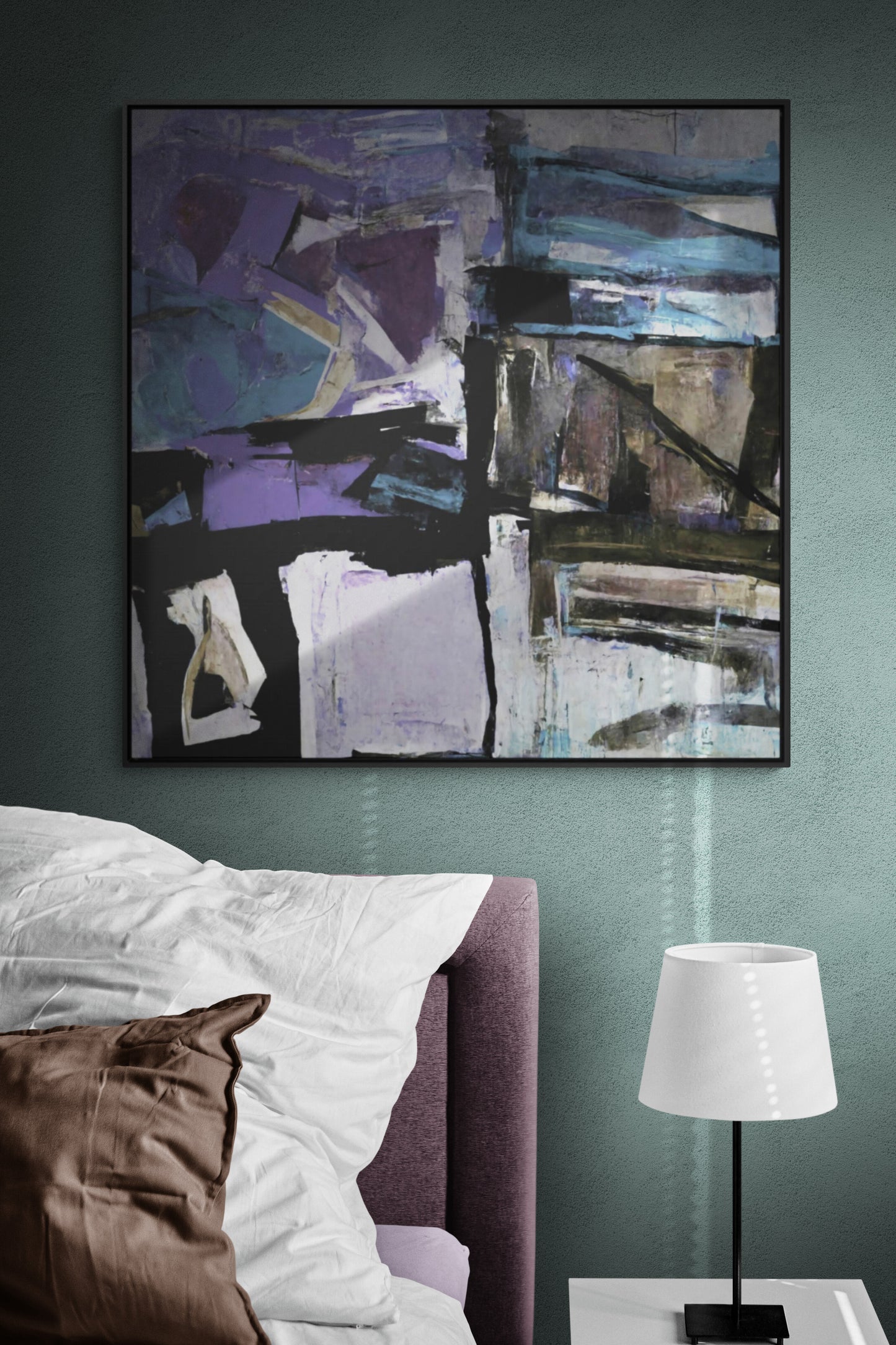 Purple and Black Abstract Framed Canvas
