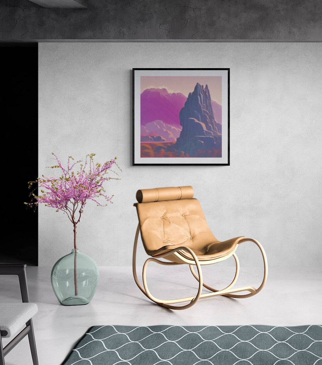 Retro Pink Canyon Framed and Mounted Print