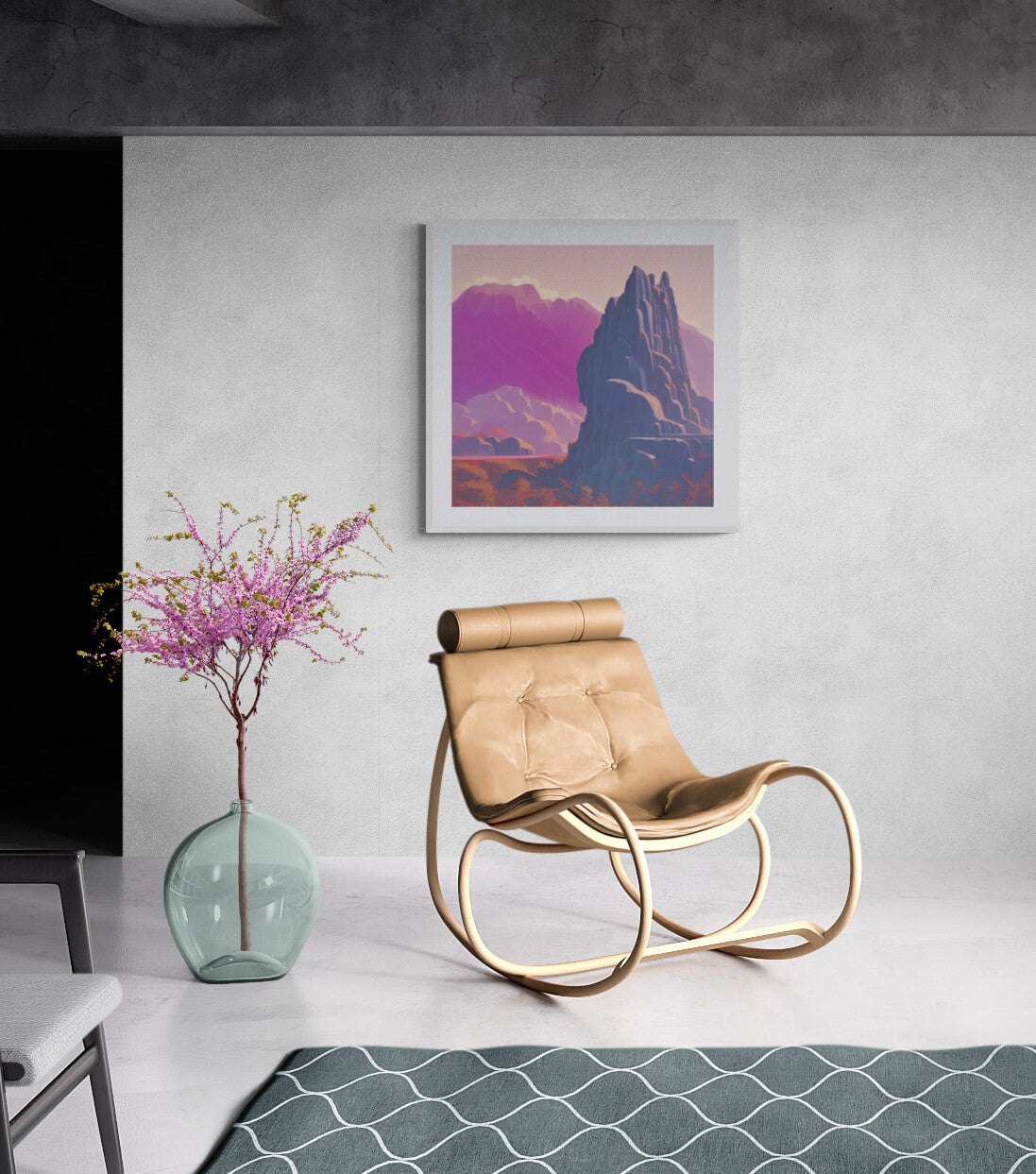 Retro Pink Canyon Framed and Mounted Print