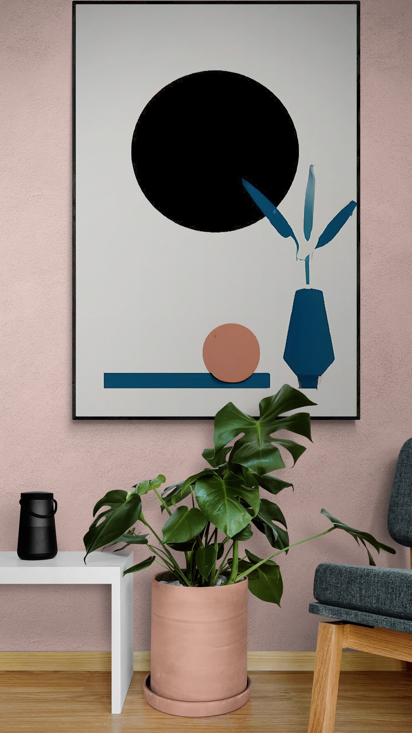 Midcentury Lucky Vase Abstract Framed Canvas
