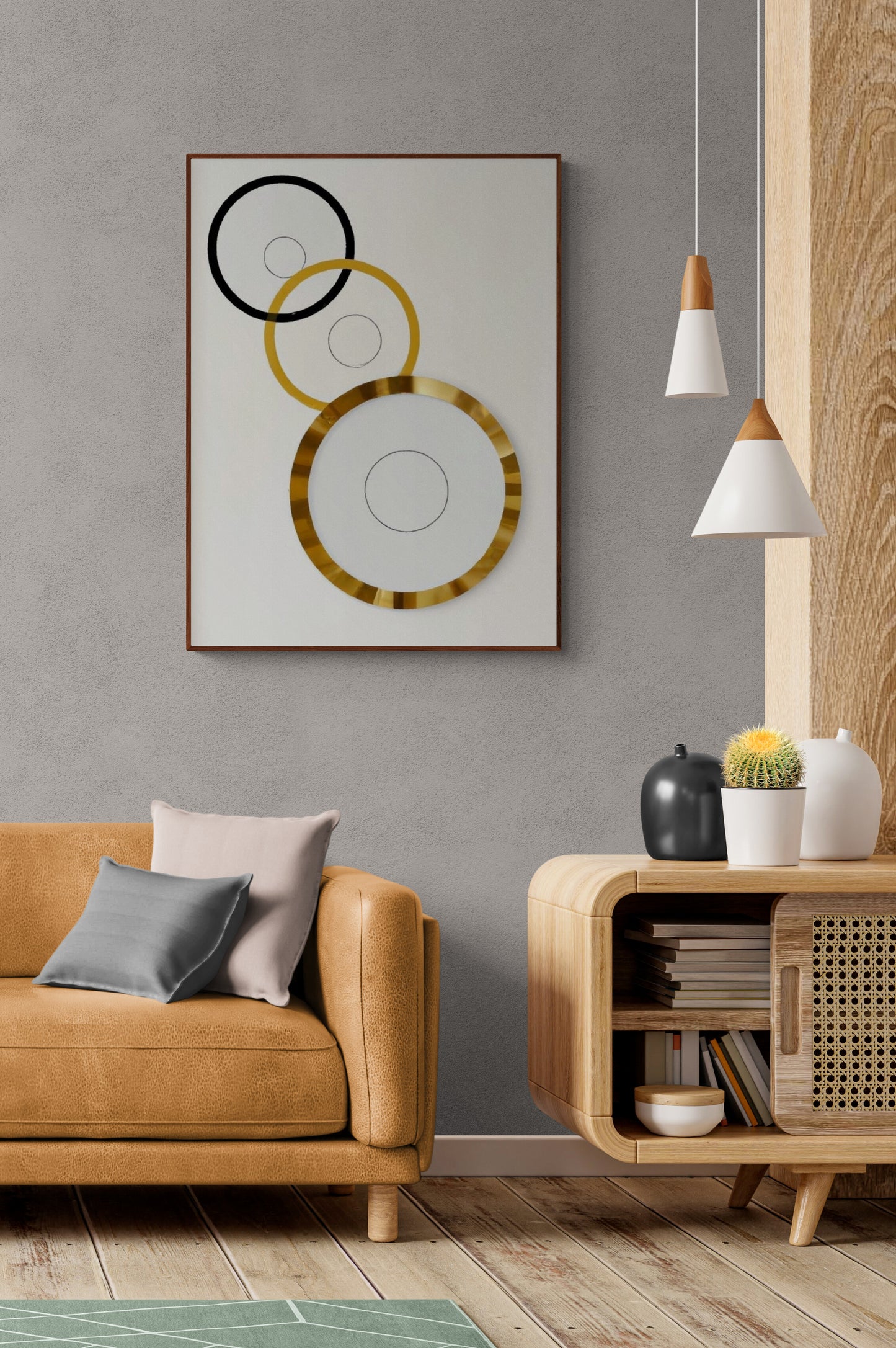 Midcentury Rings Abstract Framed Canvas