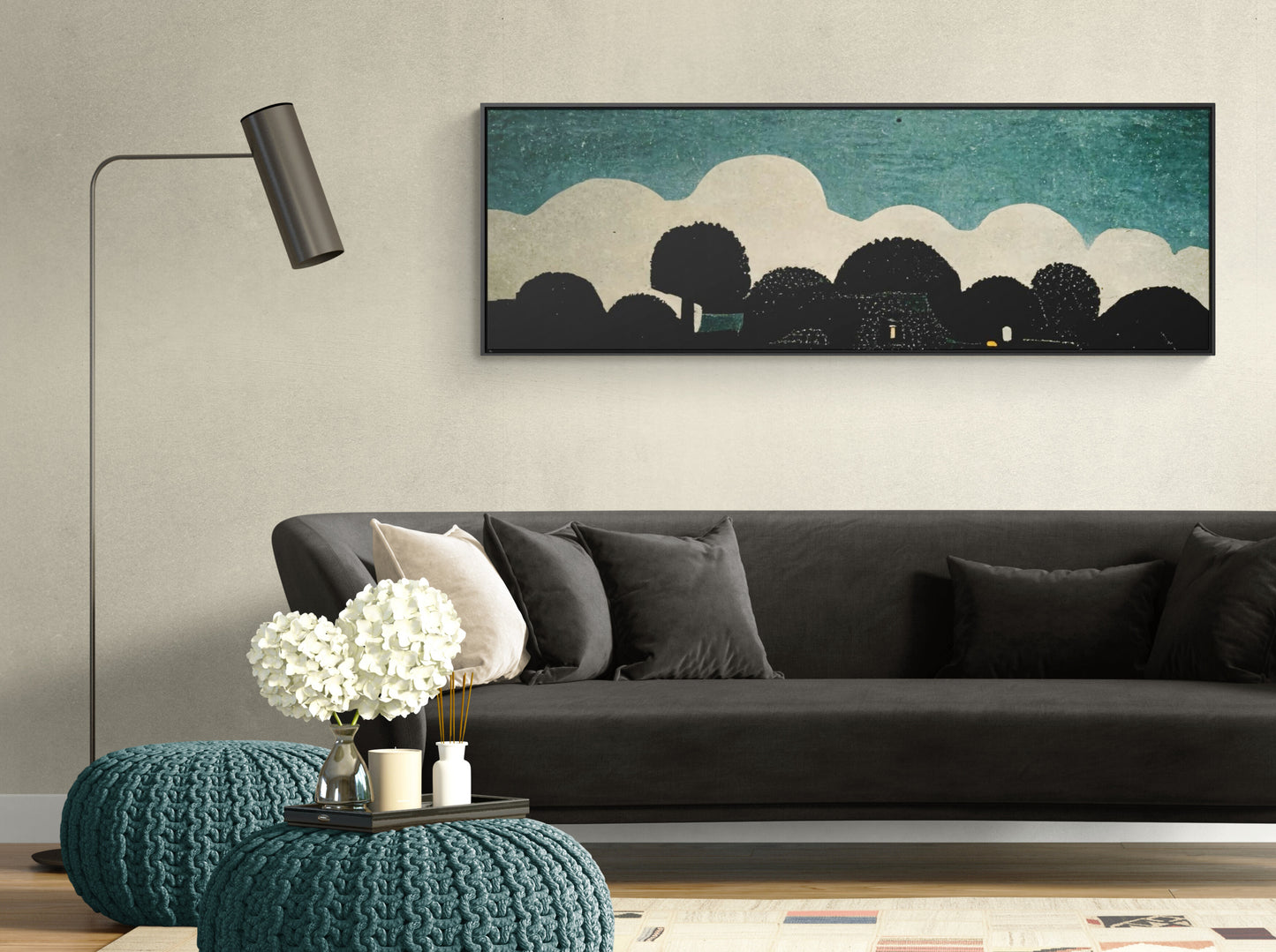Black Trees and Blue Sky Panoramic Framed Canvas