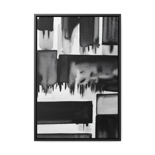 Black and White Patchwork Abstract Framed Canvas