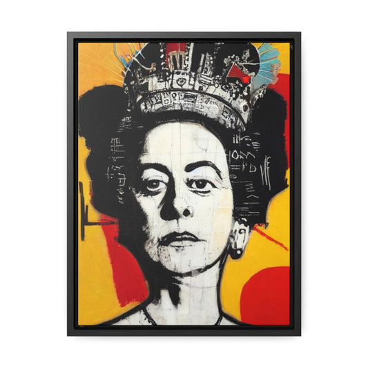 The Queen Pop Art Portrait Yellow & Black Framed Canvas