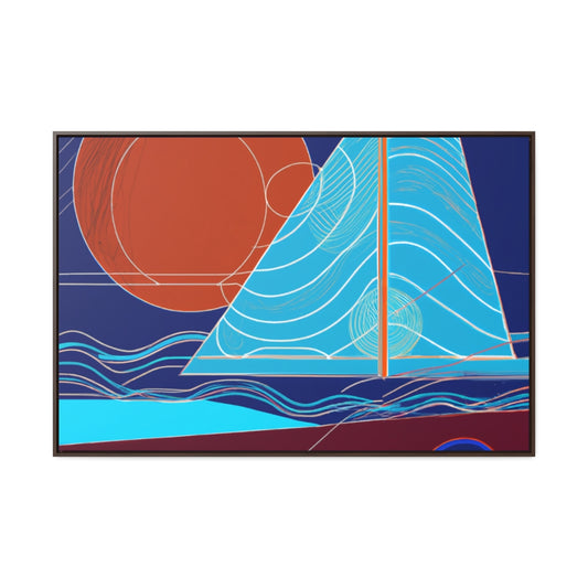 Blue Sails and Red Sun Framed Canvas